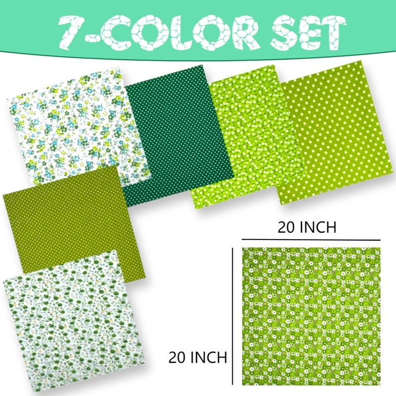 VUFVOID High-Grade Cotton Quilting Fabric Bundle, 100% Cotton Floral Print Patchwork Material for DIY Sewing, Cushions, Crafts, Machine Washable, Multi-Color Patterns (Green, 20 * 20'') - Image 2