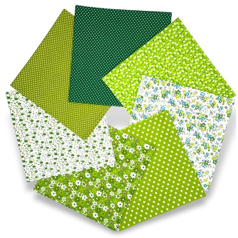 VUFVOID High-Grade Cotton Quilting Fabric Bundle, 100% Cotton Floral Print Patchwork Material for DIY Sewing, Cushions, Crafts, Machine Washable, Multi-Color Patterns (Green, 20 * 20'') - Image 1