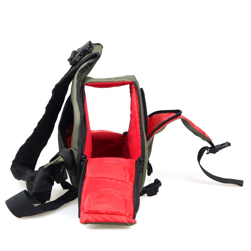 DSLR Camera Bag: Green Twill Nylon Shoulder Bag - Shock-Absorbent Padded Interior Waterproof Rain Cover for Professional Photographers Outdoor Shooting Equipment Storage - Image 1