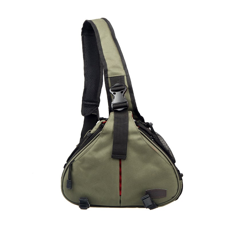DSLR Camera Bag: Green Twill Nylon Shoulder Bag - Shock-Absorbent Padded Interior Waterproof Rain Cover for Professional Photographers Outdoor Shooting Equipment Storage - Image 5