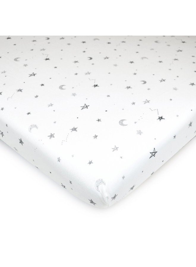 American Baby Company Fitted Pack N Play Playard Sheet 27" x 39", Soft Breathable 100% Cotton Jersey Pack and Play Sheet, Grey Stars and Moons, for Boys and Girls, Fits Most Mini Crib Mattresses  - Image 1