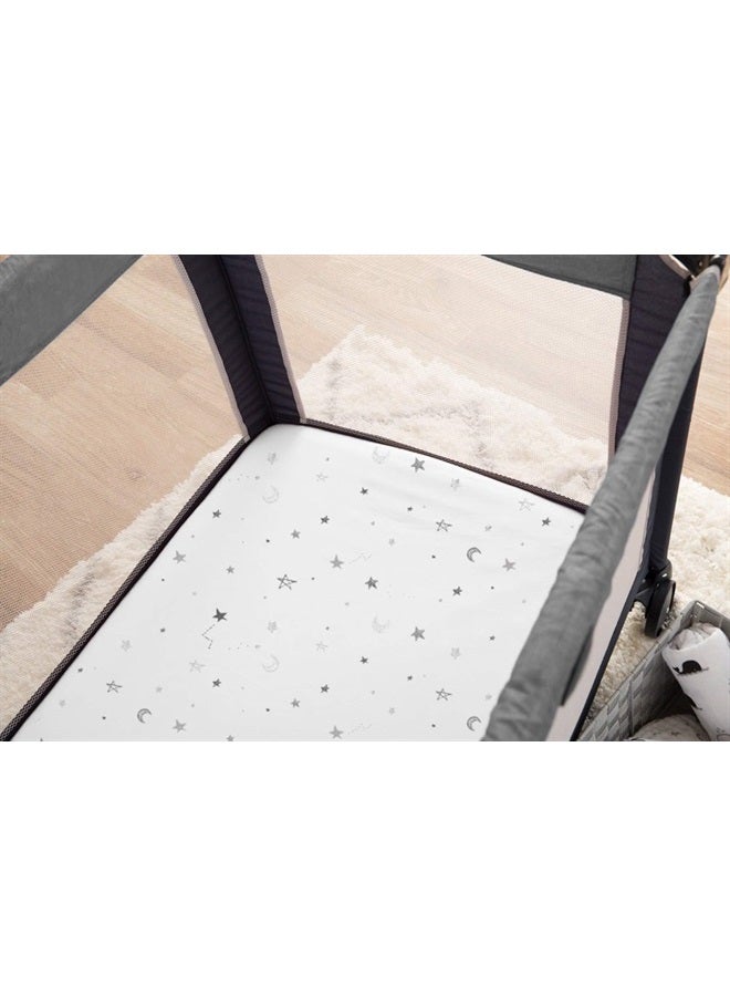 American Baby Company Fitted Pack N Play Playard Sheet 27" x 39", Soft Breathable 100% Cotton Jersey Pack and Play Sheet, Grey Stars and Moons, for Boys and Girls, Fits Most Mini Crib Mattresses  - Image 5
