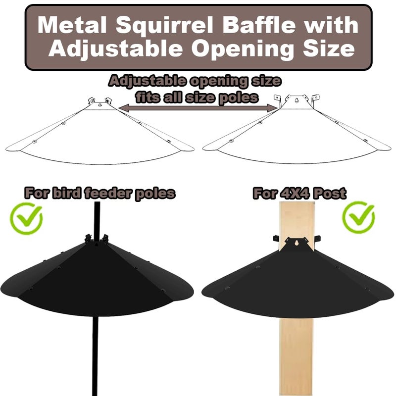 Pirateant 24 Inch Metal Squirrel Baffle,Adjustable Opening Size, for Up to 4x4 Wide Wooden Post,Squirrel Baffle for Bird Feeders Without Removing Bird Feeder Poles Or Shepherd's Hooks.Deep Black 1Pack - Image 3
