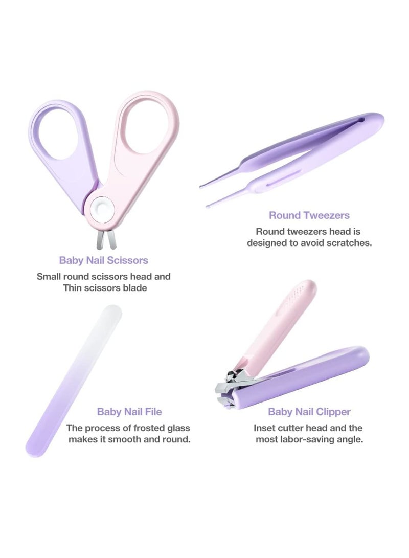 SYOSI Baby Nail Kit, 4-in-1 Baby Nail Care Set Kit with Transparent Box and Crown Decoration - Nail Clippers, Scissor, Nail File, Tweezers - Idear Baby Gift, for Newborn, Infant, Toddler and Kids (Purple) - Image 2