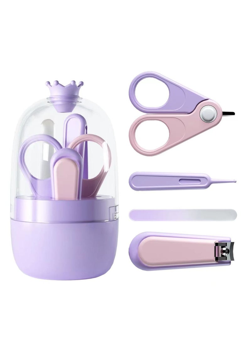 SYOSI Baby Nail Kit, 4-in-1 Baby Nail Care Set Kit with Transparent Box and Crown Decoration - Nail Clippers, Scissor, Nail File, Tweezers - Idear Baby Gift, for Newborn, Infant, Toddler and Kids (Purple) - Image 1