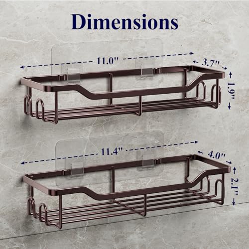 Kitsure Shower Caddy Large Adhesive Shower Organizer Stainless Steel Shelf for Inside Shower No Drill Bathroom Organizers and Storage Home Decor Accessories 2 Pack Brown - Image 3