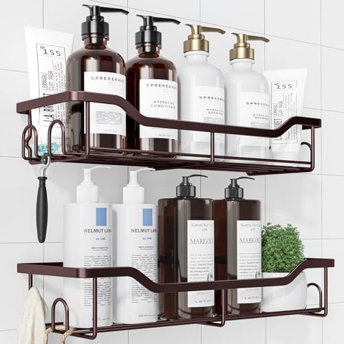 Kitsure Shower Caddy Large Adhesive Shower Organizer Stainless Steel Shelf for Inside Shower No Drill Bathroom Organizers and Storage Home Decor Accessories 2 Pack Brown - Image 1
