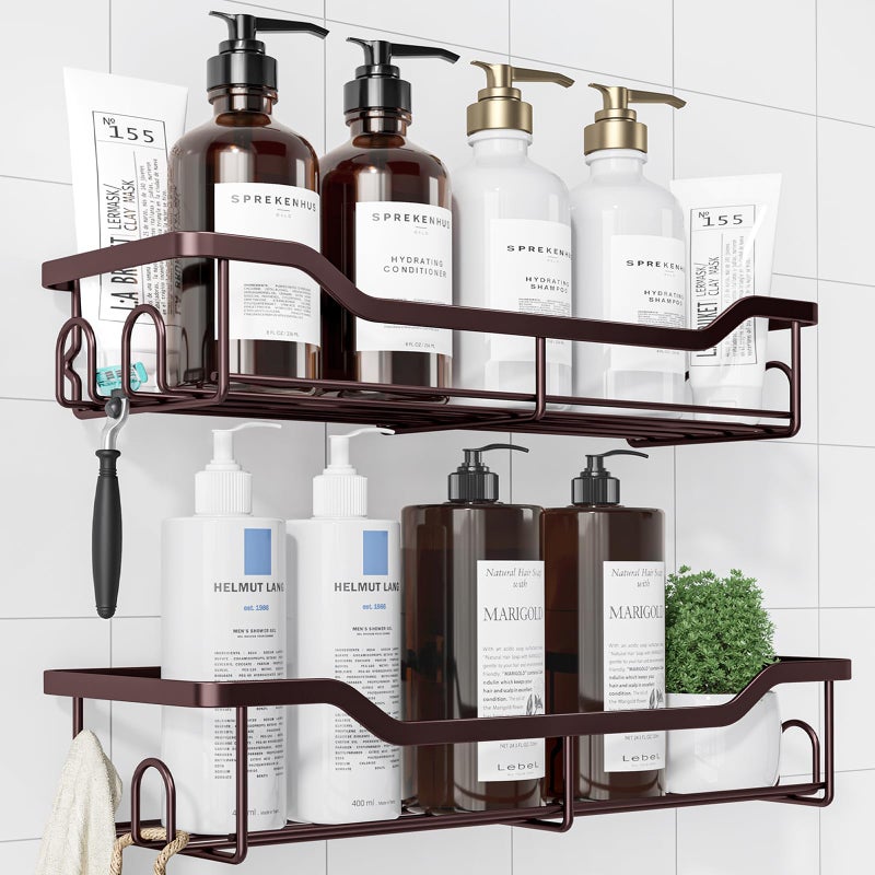 Kitsure Shower Caddy Large Adhesive Shower Organizer Stainless Steel Shelf for Inside Shower No Drill Bathroom Organizers and Storage Home Decor Accessories 2 Pack Brown - Image 2