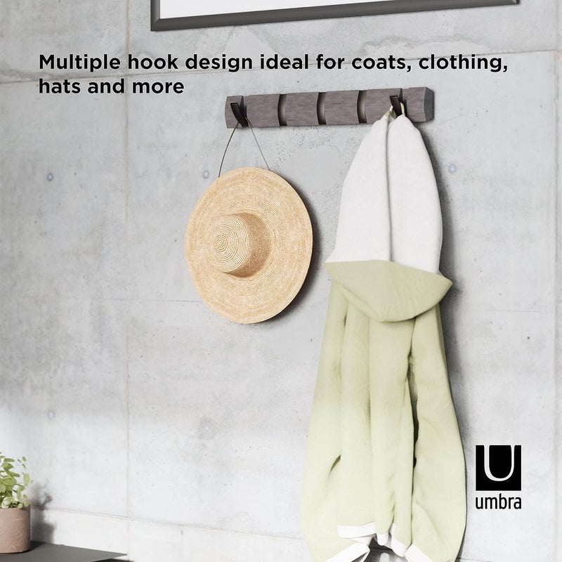 Umbra Flip Wall-Mounted Coat Rack with 5 Hooks – Modern, Space-Saving Storage for Hats, Jackets, Bags, Entryway, Mudroom, Closet, Bathroom, Bedroom – Grey/Pewter - Image 4
