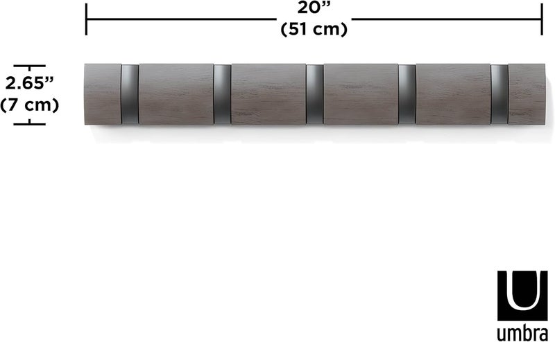 Umbra Flip Wall-Mounted Coat Rack with 5 Hooks – Modern, Space-Saving Storage for Hats, Jackets, Bags, Entryway, Mudroom, Closet, Bathroom, Bedroom – Grey/Pewter - Image 3