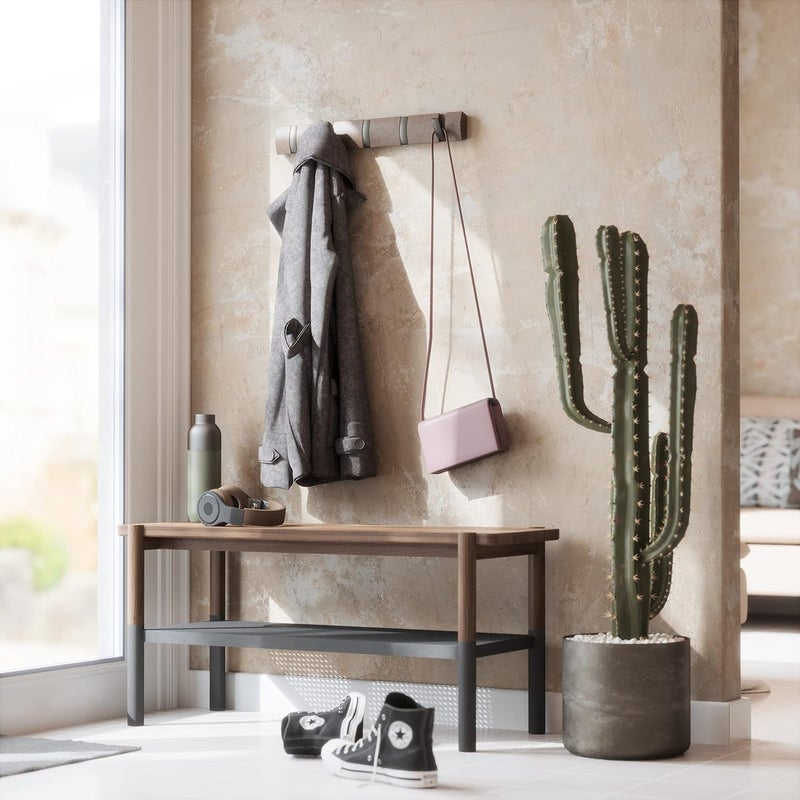 Umbra Flip Wall-Mounted Coat Rack with 5 Hooks – Modern, Space-Saving Storage for Hats, Jackets, Bags, Entryway, Mudroom, Closet, Bathroom, Bedroom – Grey/Pewter - Image 2