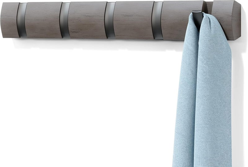 Umbra Flip Wall-Mounted Coat Rack with 5 Hooks – Modern, Space-Saving Storage for Hats, Jackets, Bags, Entryway, Mudroom, Closet, Bathroom, Bedroom – Grey/Pewter - Image 1