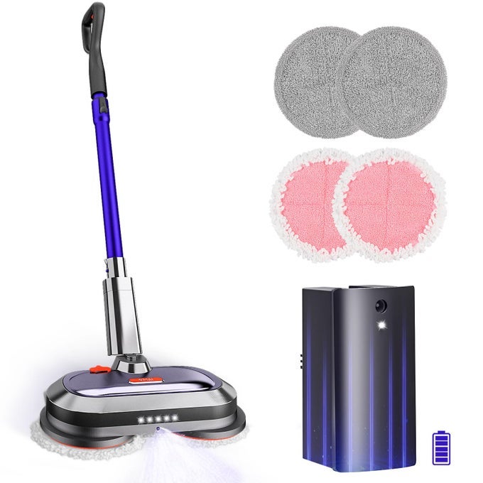 ELECTRIC MOP WITH DETACHABLE BATTERY 300ML WATER TANK SPIN MOP WITH LED HEADLIGHT AND SPRAYER FOR HARDWOOD TILE LAMINATE FLOOR 50DB WORKING NOISE