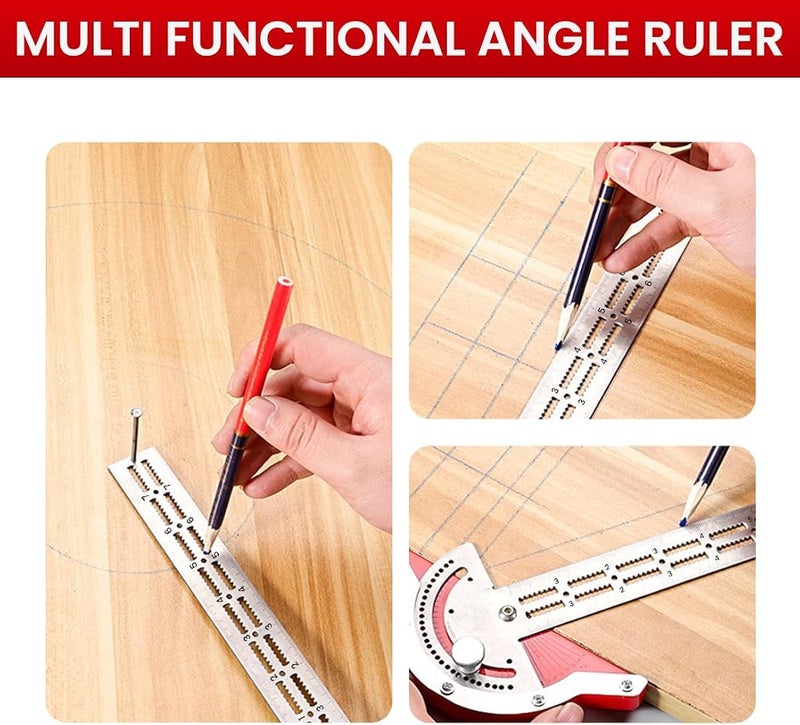 ELEPHANTBOAT 10 Inch Multi-Angle Measuring Ruler for Woodwork Stainless Steel Laser Etched Protractor Scribing Ruler Angle Finder Ruler for Marking, Measuring, Ideal for DIY Crafts, Woodwork Craft - Image 4