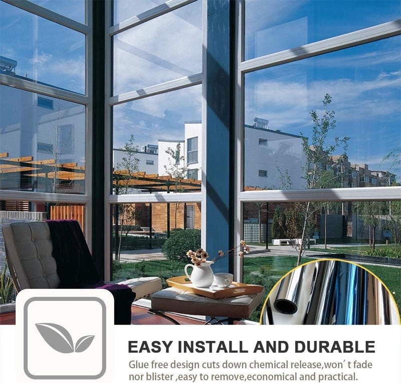 WISDOM Home/Office/Bathroom One Way Window Film Non Adhesive Mirror Reflective Privacy Window Film Static Cling Glass Tinting Silver (20 X 130 INCHES, Silver) - Image 5