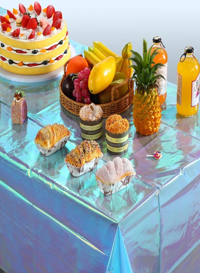 FunnyPars 1 Pack Iridescent Blue Plastic Tablecloth,Shiny Blue Disposable Laser Rectangle Table Covers,Blue Holographic Foil Tablecloth Party Decorations for Birthday,40x108'' - Image 5