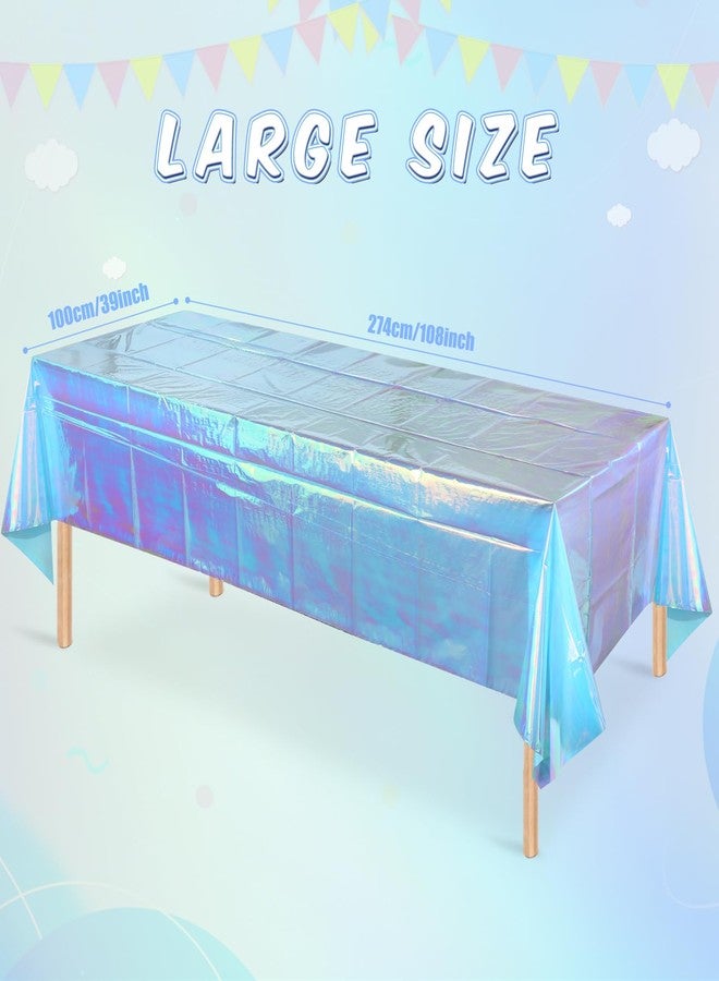 FunnyPars 1 Pack Iridescent Blue Plastic Tablecloth,Shiny Blue Disposable Laser Rectangle Table Covers,Blue Holographic Foil Tablecloth Party Decorations for Birthday,40x108'' - Image 2