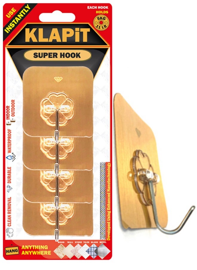 KLAPiT - KLAPiT Super Hook Heavy Duty Adhesive, Holds 11 Pounds or 5Kg Weight, Waterproof and Damage Free for Wall, Tile, Wood, Stone, Glass, Metal, Made of Steel -Gold - Image 1