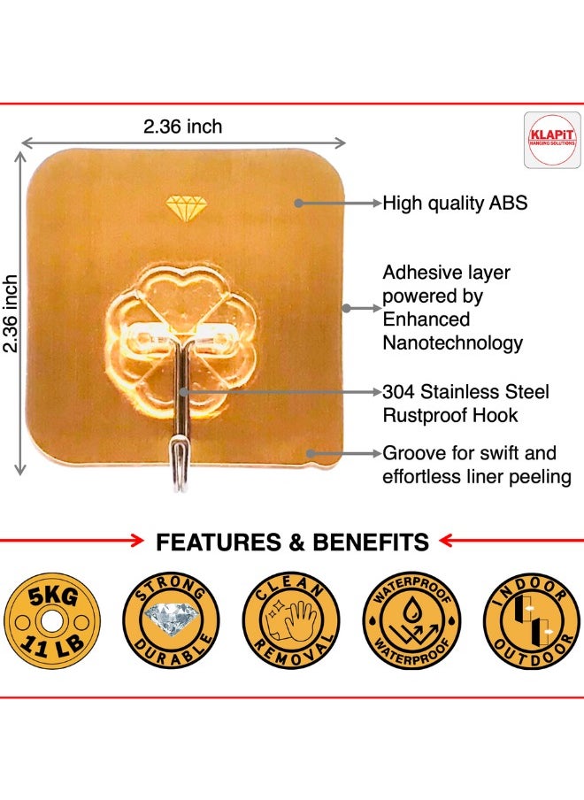 KLAPiT - KLAPiT Super Hook Heavy Duty Adhesive, Holds 11 Pounds or 5Kg Weight, Waterproof and Damage Free for Wall, Tile, Wood, Stone, Glass, Metal, Made of Steel -Gold - Image 1