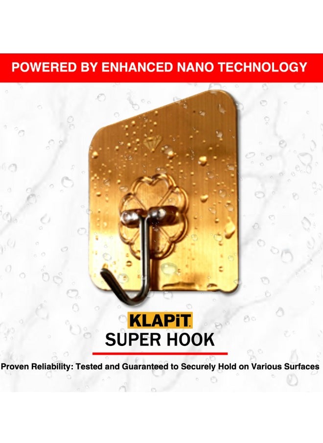 KLAPiT - KLAPiT Super Hook Heavy Duty Adhesive, Holds 11 Pounds or 5Kg Weight, Waterproof and Damage Free for Wall, Tile, Wood, Stone, Glass, Metal, Made of Steel -Gold - Image 1