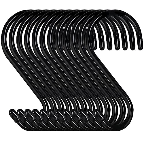 DINGEE 4 Inch 12 Pack S Hooks - Heavy Duty, Large Rubber Coated Black Non Slip Metal Hooks for Closet, Garden, Jeans, Plants, Jewelry, Pot, Pan, Cups, Towels - Image 1