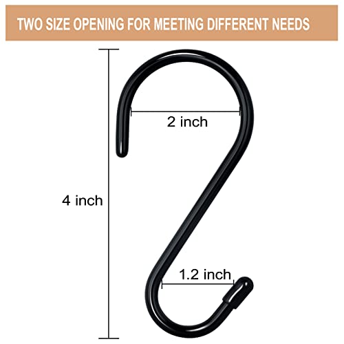 DINGEE 4 Inch 12 Pack S Hooks - Heavy Duty, Large Rubber Coated Black Non Slip Metal Hooks for Closet, Garden, Jeans, Plants, Jewelry, Pot, Pan, Cups, Towels - Image 2