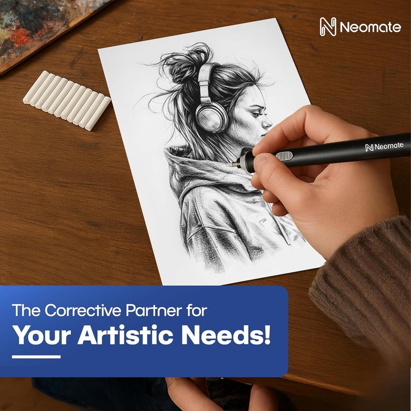 Neomate Slim Battery-Operated Automatic Eraser | Includes 22 Refills and 2 Eraser Holders | Portable Electric Eraser for Precision Drawing & Sketching (Batteries Not Included) - Image 2