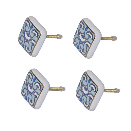 J P Hardware Ceramic Square Knobs Drawer Pulls for Cabinets and Home Kitchen (42mm, Gold Multicolour) - Pack of 4 (Ceramic Square Knob 6) - Image 1