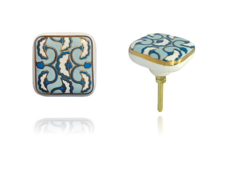 J P Hardware Ceramic Square Knobs Drawer Pulls for Cabinets and Home Kitchen (42mm, Gold Multicolour) - Pack of 4 (Ceramic Square Knob 6) - Image 2