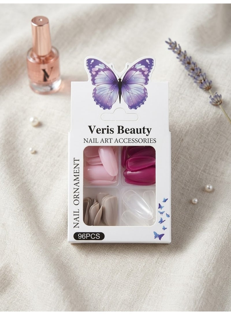High-quality, multi-colored artificial nails (96 pieces) for women and girls. - Image 1
