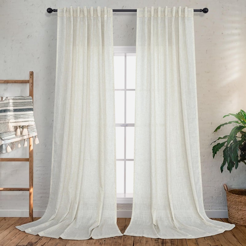 DANCURTON Back Tab Linen Curtains 94 Inches Long 2 Panels Set for Living Room Light Filtering Canvas Cloth Textured Linen Drapes Ivory Cream Sheer Curtains for Patio Door Doorway Playroom Picture Window 42 Wide - Image 1