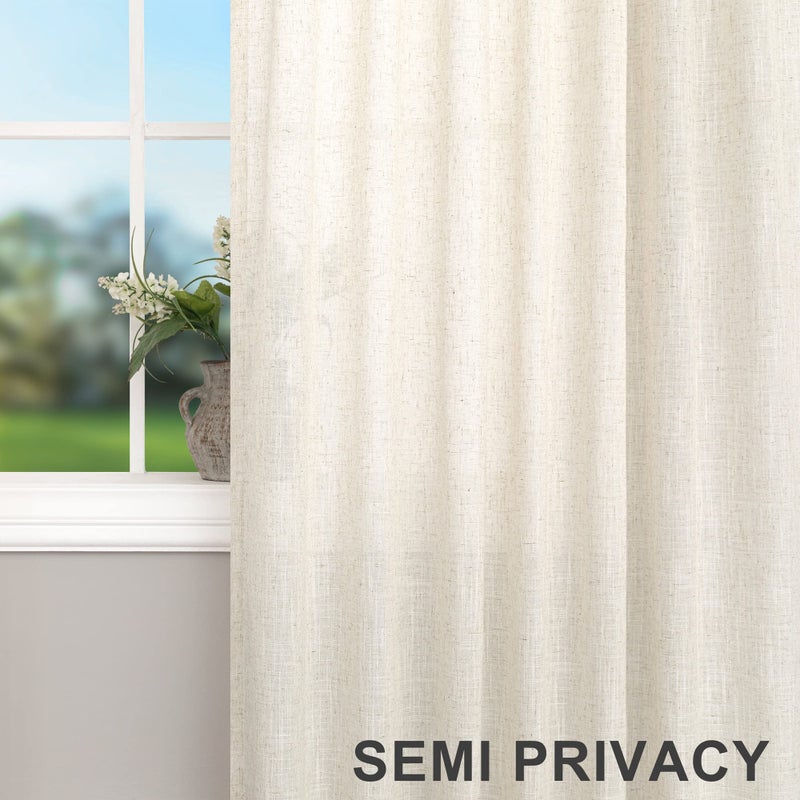 DANCURTON Back Tab Linen Curtains 94 Inches Long 2 Panels Set for Living Room Light Filtering Canvas Cloth Textured Linen Drapes Ivory Cream Sheer Curtains for Patio Door Doorway Playroom Picture Window 42 Wide - Image 5