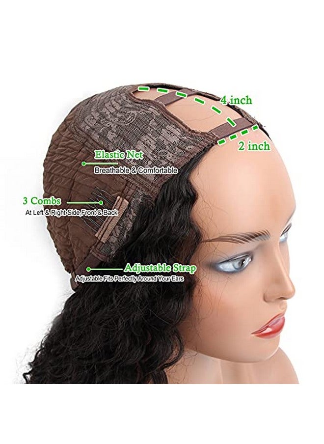 ROYAL IMPRESSION Deep Wave U Part Wig Human Hair For Women 12A Grade Brazilian Virgin Deep Curly Upart Wig Human Hair Wigs 150% Density Glueless Full Head Clip In Half Wig U Shape Wig Natural Color (22 Inch)  - Image 5