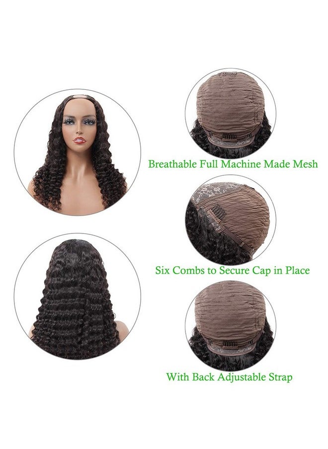 ROYAL IMPRESSION Deep Wave U Part Wig Human Hair For Women 12A Grade Brazilian Virgin Deep Curly Upart Wig Human Hair Wigs 150% Density Glueless Full Head Clip In Half Wig U Shape Wig Natural Color (22 Inch)  - Image 4