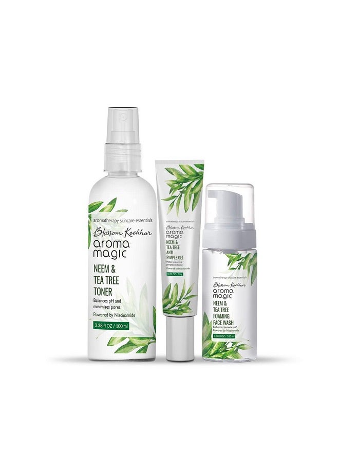 Aroma Magic - Neem & Tea Tree Foaming Face Wash 100 Ml Anti Pimple Gel 20 Gm & Toner 100 Ml (Combo) Pwrd By Niacinamide - Image 1