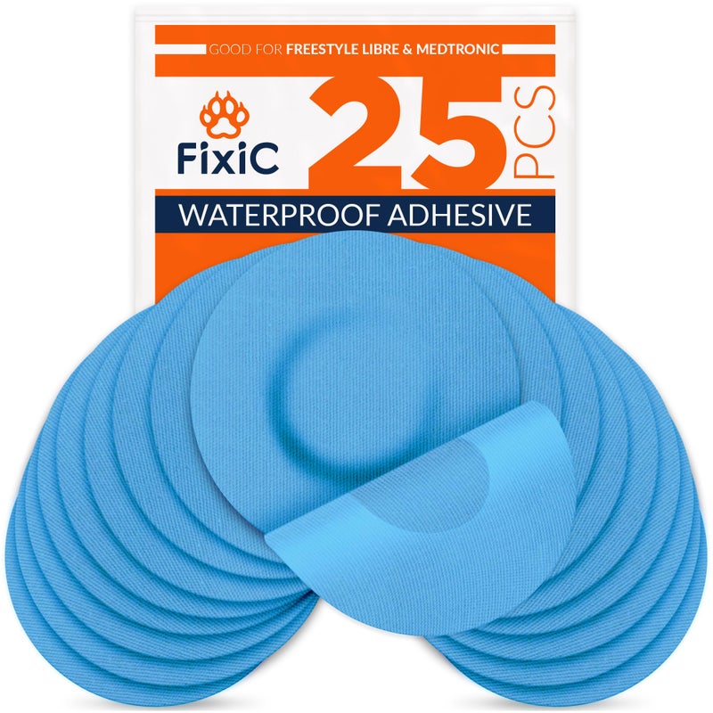 Freestyle Adhesive Patch 25 PCS Good for Libre 1 2 3 Plus Enlite Guardian NO Glue in The Center of The Patch PreCut Back Paper Long Fixation for Your Sensor Light Blue