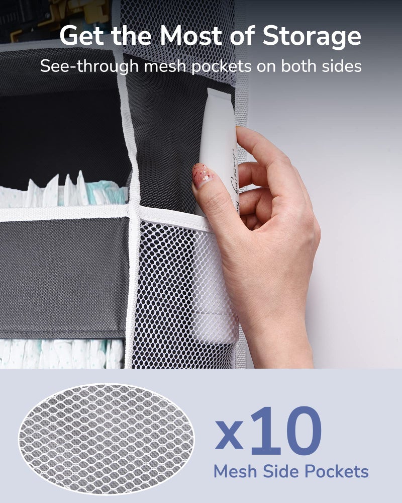 ULG 1 Pack Over Door Organizer with 5 Large Pockets 10 Mesh Side Pockets, 44 lbs Weight Capacity Hanging Storage Organizer with Clear Window Kids Toys, Shoes, Diapers, Dark Grey, 5 Layers - Image 4