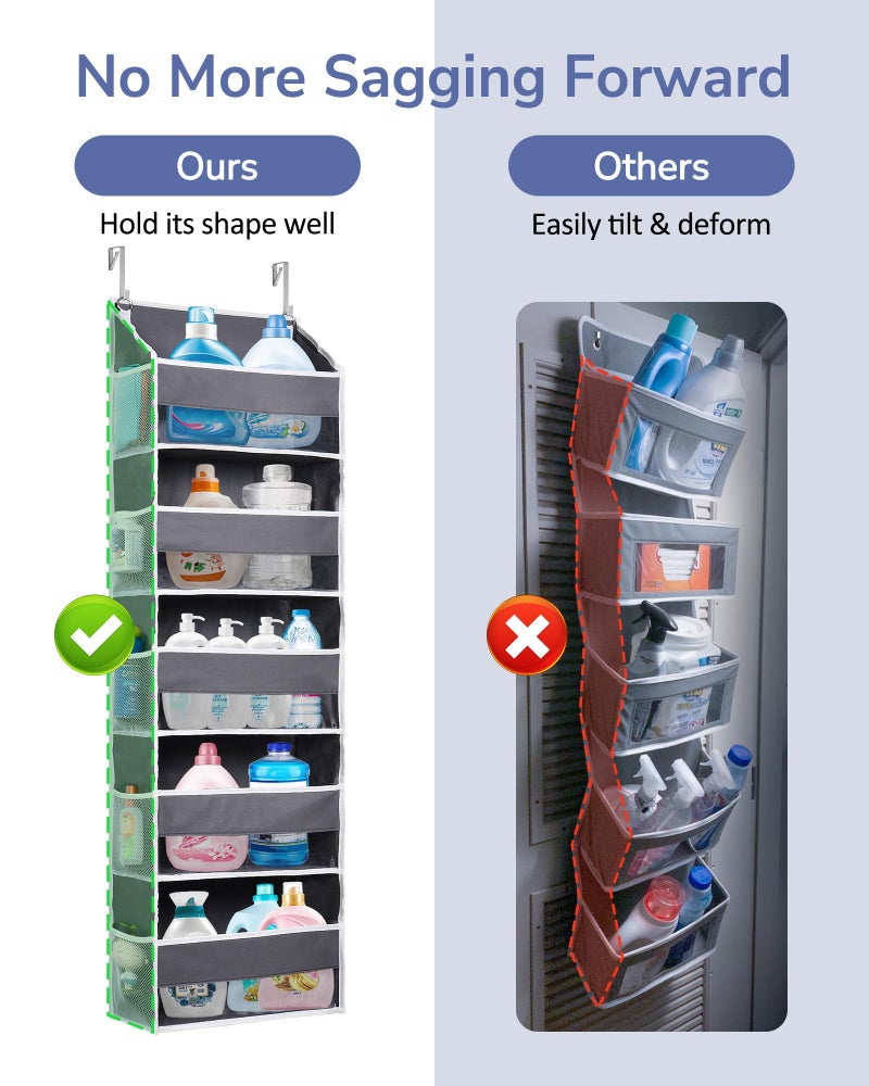 ULG 1 Pack Over Door Organizer with 5 Large Pockets 10 Mesh Side Pockets, 44 lbs Weight Capacity Hanging Storage Organizer with Clear Window Kids Toys, Shoes, Diapers, Dark Grey, 5 Layers - Image 2