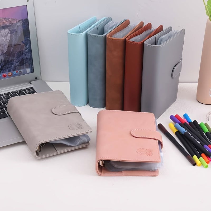 Gray A6 PU Leather Budget Binder With 8 Clear Envelopes And Stickers - Image 5