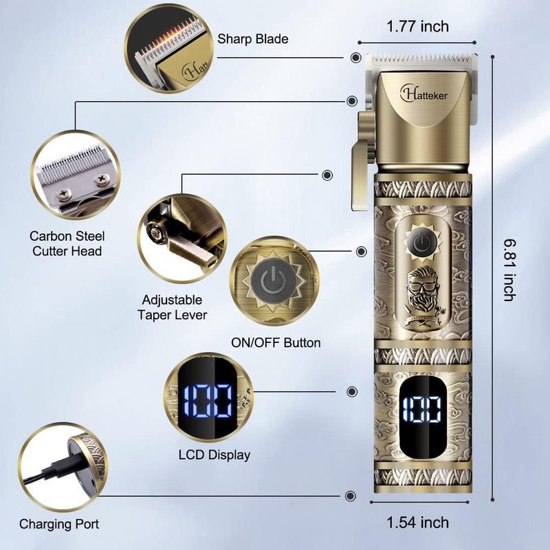 Hatteker Professional Hair Clipper and T-Blade Trimmer Set for Men, Cordless Rechargeable Barber Clipper Beard Nose Hair Trimmer Multipurpose Grooming Kit LED Display(Gold) - Image 3
