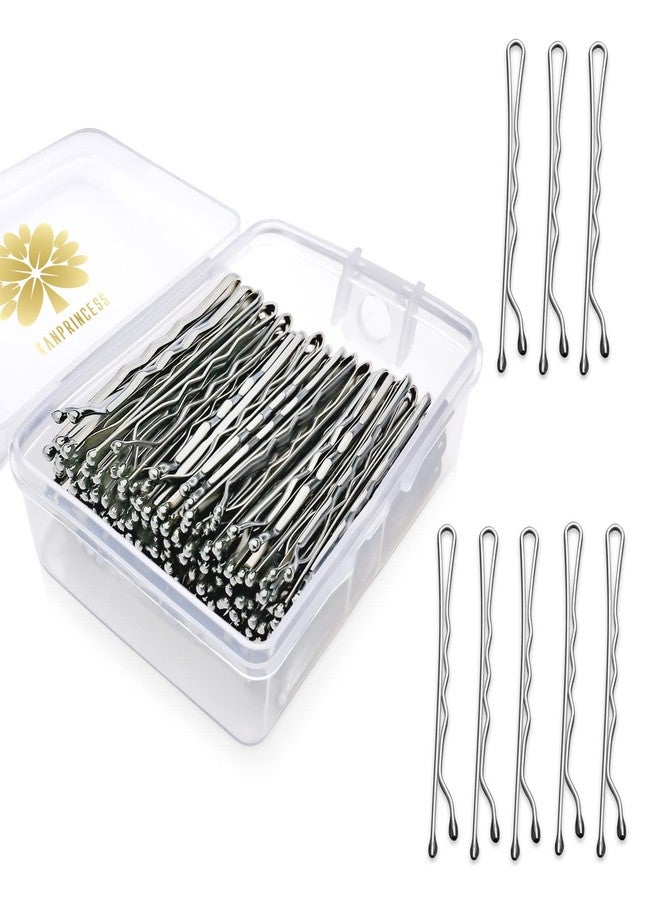 KANPRINCESS 100PCS 2Inches Hair Pins Kit Hair Clips Secure Hold Bobby Pins Hair Clips for Women Girls and Hairdressing Salon With Clear Storage Box(Silver) - Image 1