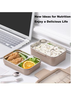 VUCATIN Lunch Box 2 Tier Stainless Steel Bento Lunch Box with 3 Compartments and Cutlery (Spoon & Fork) for Kids and Adults Leakproof Allow Dishwasher 1000ml (Brown)  - Image 3
