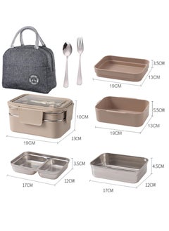 VUCATIN Lunch Box 2 Tier Stainless Steel Bento Lunch Box with 3 Compartments and Cutlery (Spoon & Fork) for Kids and Adults Leakproof Allow Dishwasher 1000ml (Brown)  - Image 5