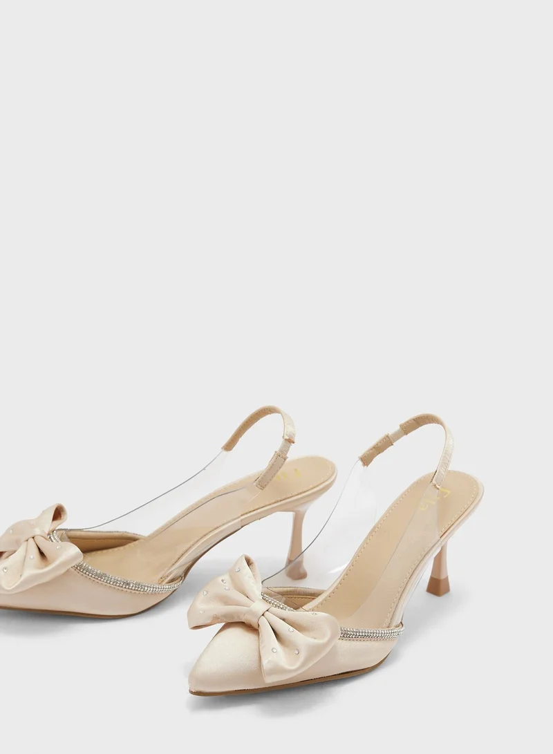 Ella Limited Edition Satin Diamante Giant Bow Pointed Sandal