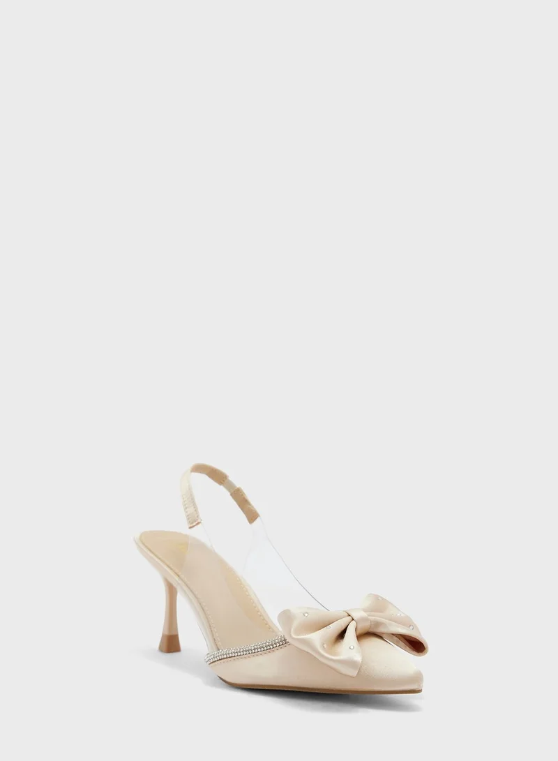 Ella Limited Edition Satin Diamante Giant Bow Pointed Sandal