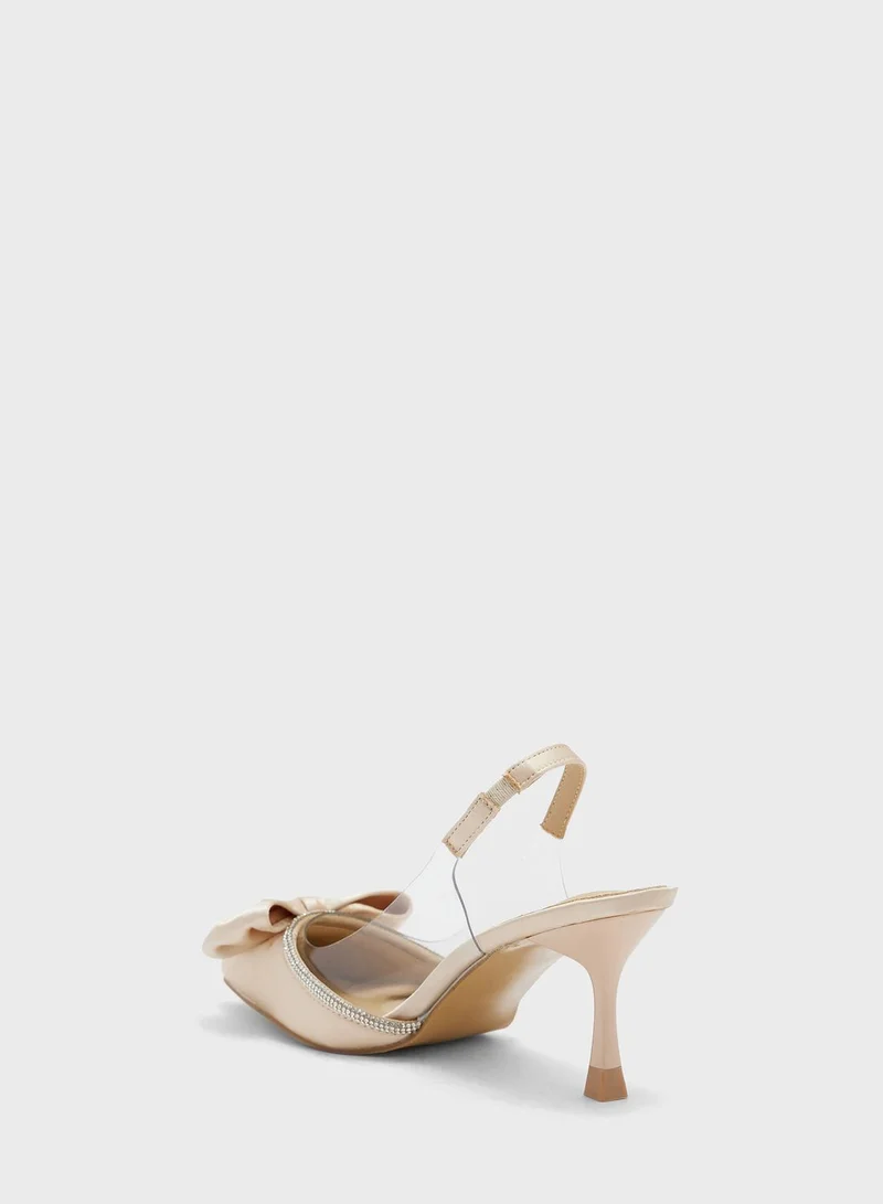 Ella Limited Edition Satin Diamante Giant Bow Pointed Sandal