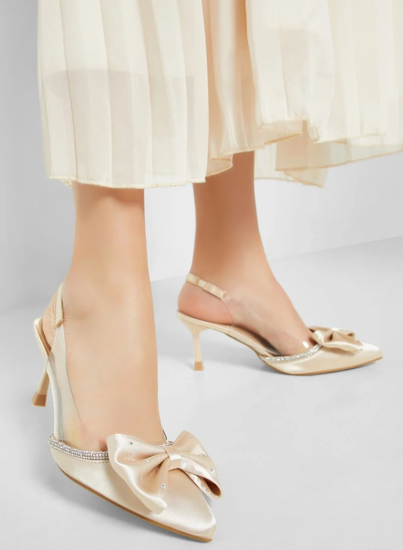 Ella Limited Edition Satin Diamante Giant Bow Pointed Sandal