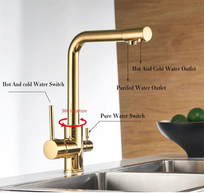 InArt Single Lever Kitchen Sink Mixer Tap Faucet with Ro Drinking Water Filter Tap Gold Color - Image 2