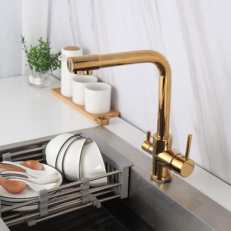 InArt Single Lever Kitchen Sink Mixer Tap Faucet with Ro Drinking Water Filter Tap Gold Color - Image 3