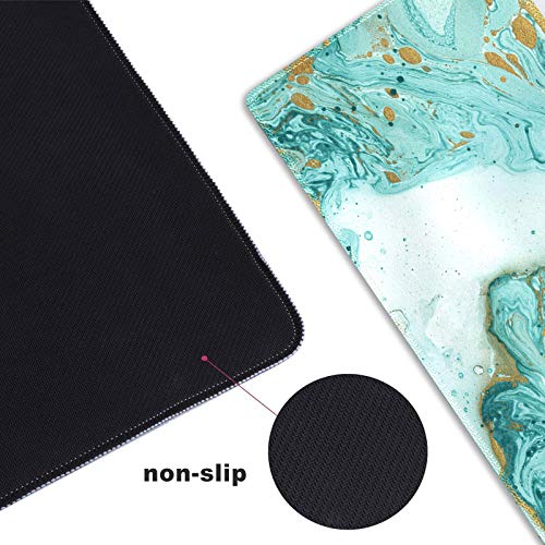 ARTSO Extended Gaming Mouse Pad XXL ArtSo Large Keyboard Mat Long Mousepad Desk Decor Writing Pad Non Slip Rubber Base Stitched Edges for Work, Game, Office, Home, 35.1 x 15.7 in, Teal Turqoise Marble - Image 5